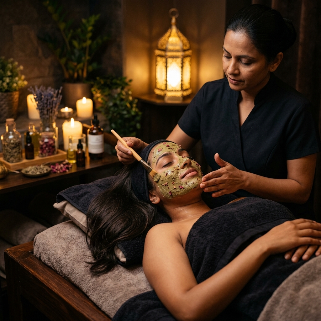 Deep cleansing facial treatment being performed at VIZILTI Salon skincare station